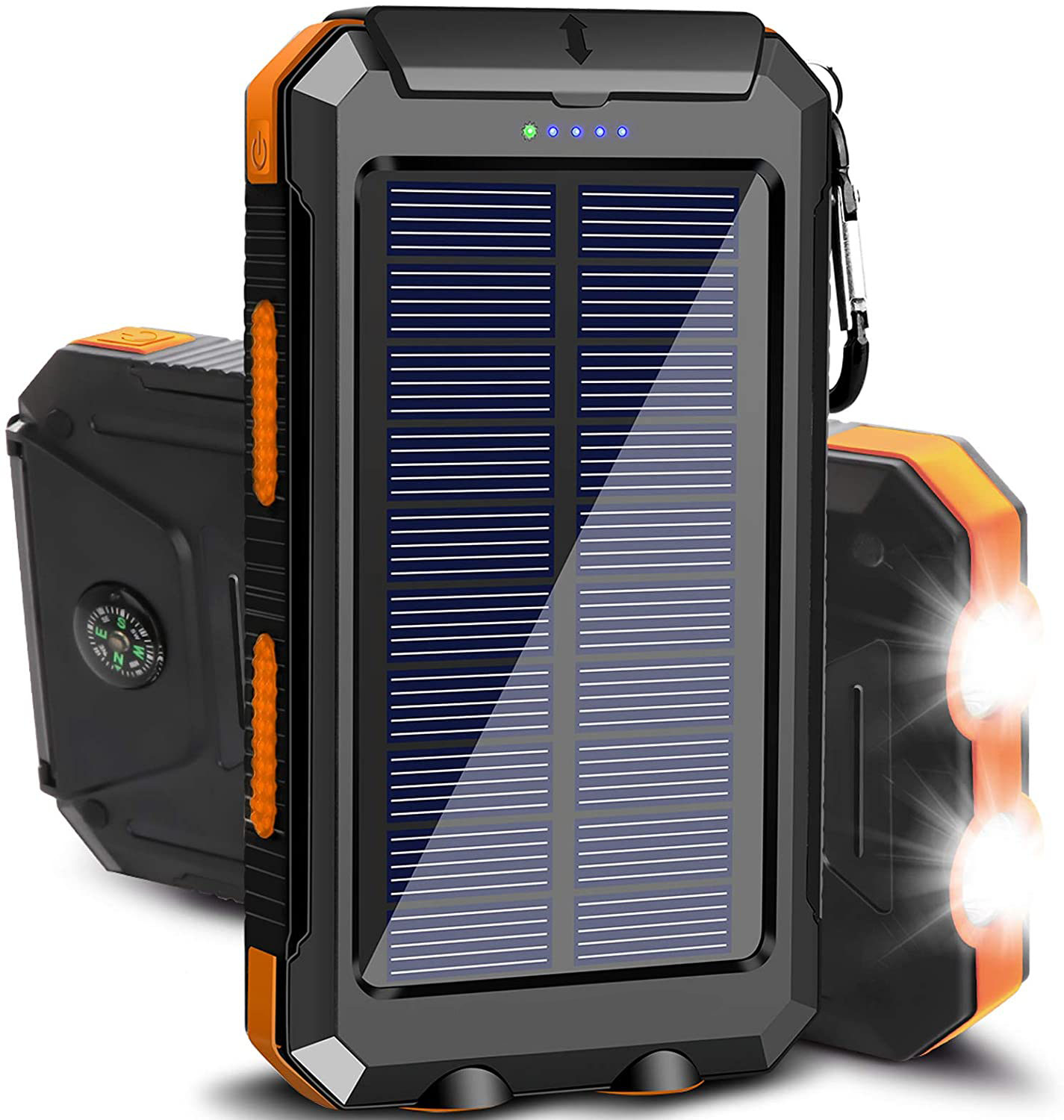 Chargeur solaire portable avec double sortie usb, lampe led et mousqueton -  noir,noir,noir,noir,noir,noir,noir,noir SOLAR CHARGER BLACK - Conforama