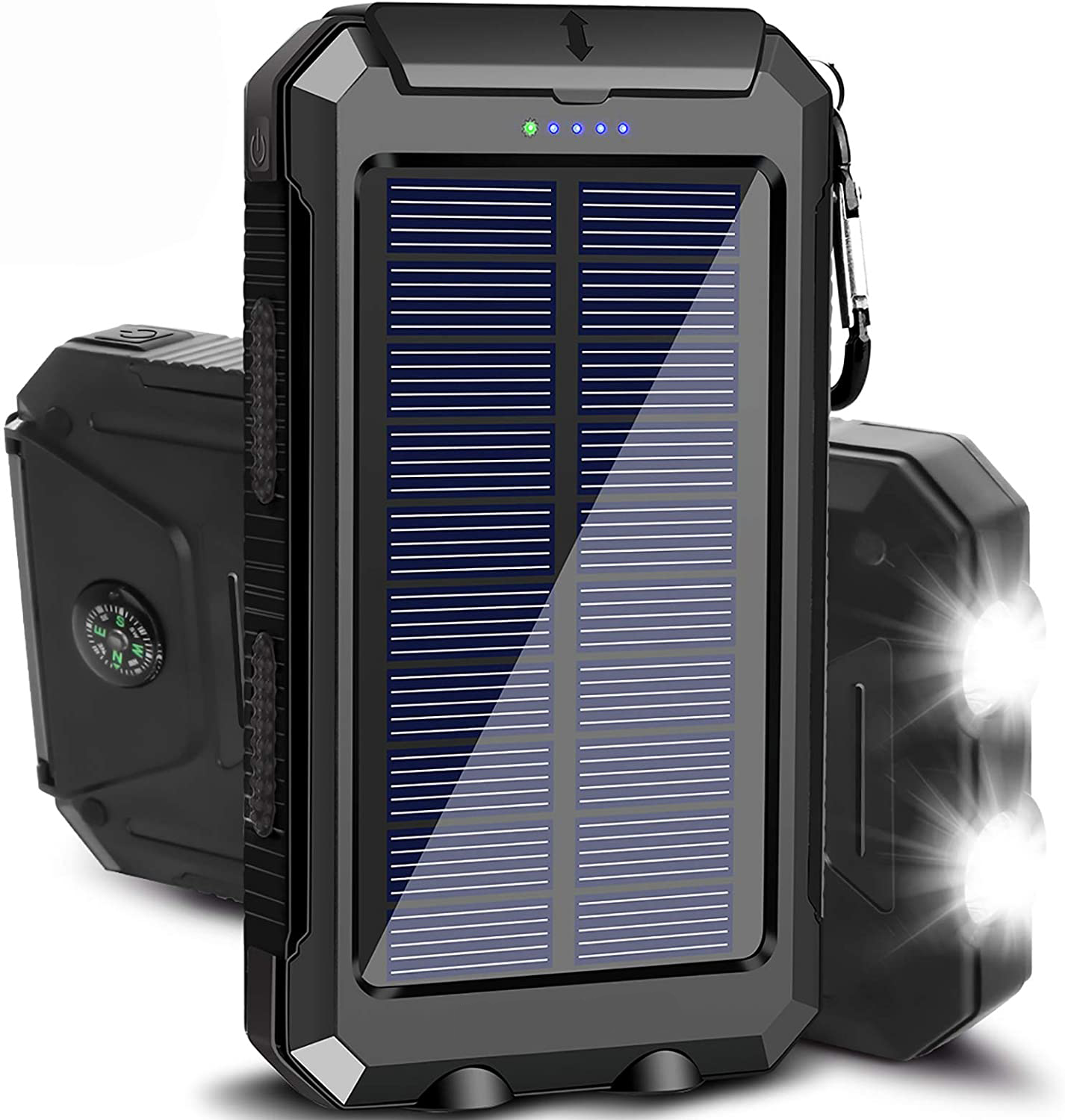 Batterie Externe Solaire Portable - Chargeur Double USB Étanche Antichoc avec Lumière LED